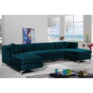 Asbury U-Shape Plush Velvet Corner Sofa In Emerald