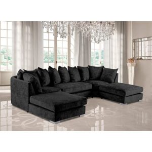 Boise U-Shape Chenille Fabric Corner Sofa In Black