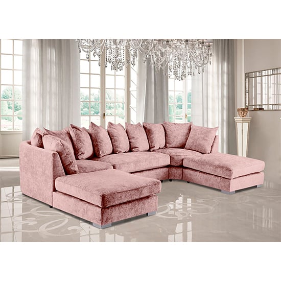 Boise U-Shape Chenille Fabric Corner Sofa In Pink