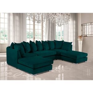 Boise U-Shape Plush Velour Fabric Corner Sofa In Emerald