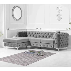 Bruket Velvet Left Facing Corner Chaise Sofa In Grey
