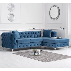 Bruket Velvet Right Facing Corner Chaise Sofa In Blue
