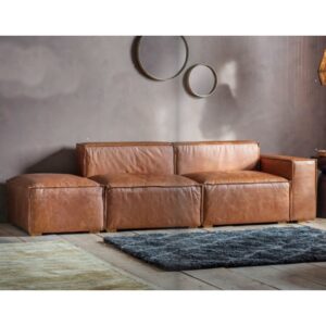 Calgola Faux Leather Corner Sofa In Vintage Brown