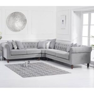Candila Medium Linen Fabric Upholstered Corner Sofa In Grey