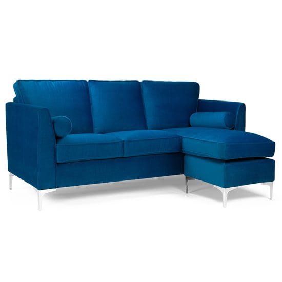 Carrasco Plush Velvet Corner Sofa In Blue