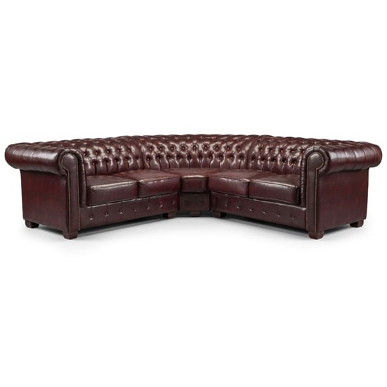 Caskey Bonded Leather Corner Sofa In Oxblood Red