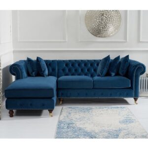 Nesta Medium Velvet Left Facing Corner Chaise Sofa In Blue