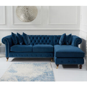 Nesta Medium Velvet Right Facing Corner Chaise Sofa In Blue