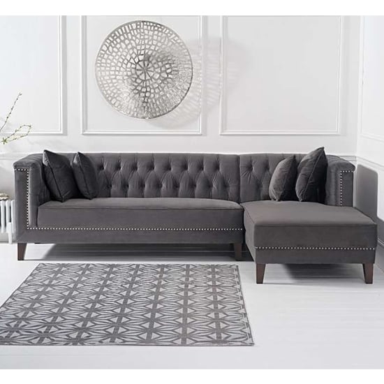 Tislit Velvet Right Facing Corner Chaise Sofa In Grey