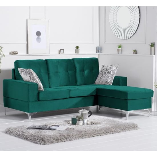 Wacox Velvet Reversible Chaise Corner Sofa In Green