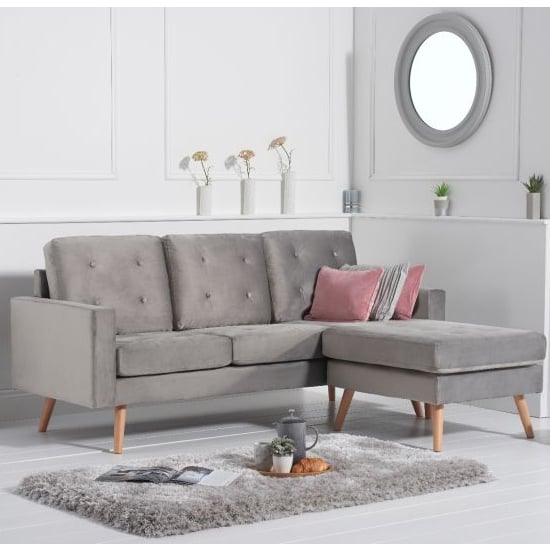 Wescole Velvet Reversible Chaise Corner Sofa In Grey