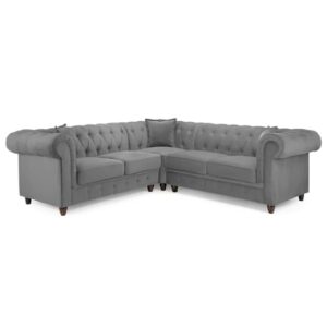 Kavala Large Plush Velvet Corner Sofa In Grey